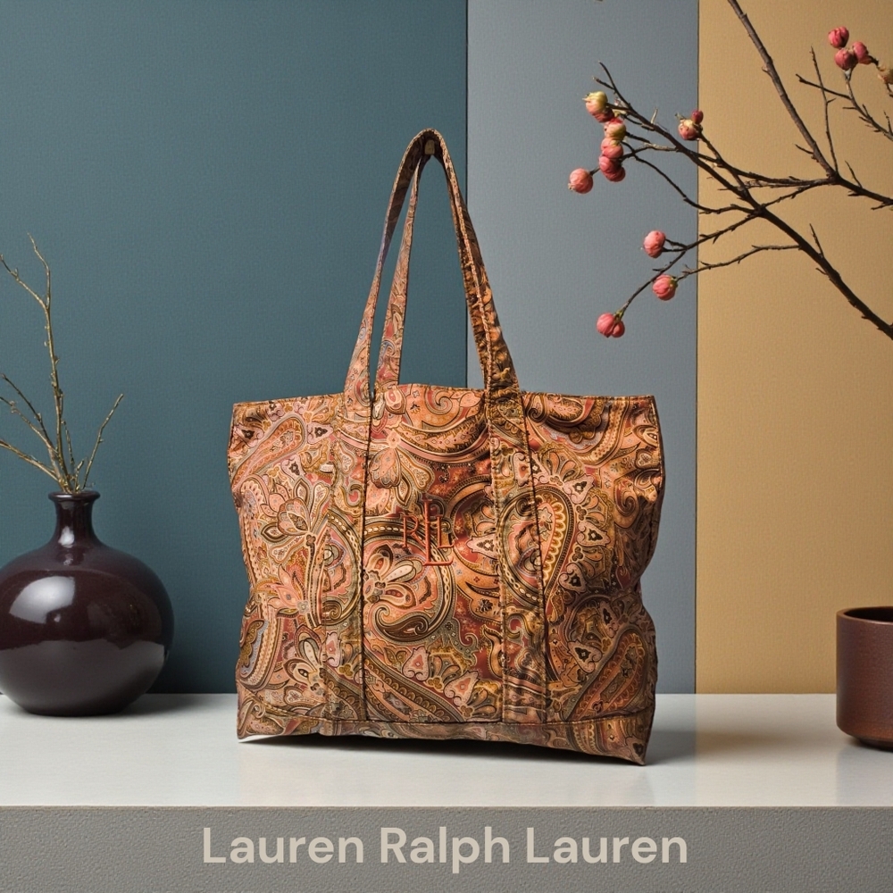 Lauren Ralph Lauren Brown Paisley Tote Bag - Festival Chic